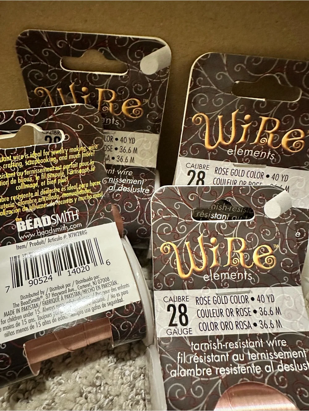BeadSmith Wire Elements 28 Gauge Rose Gold Wire - 4 Spools